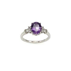 Moroccan Amethyst & White Topaz Platinum Plated Sterling Silver Ring, Size 10